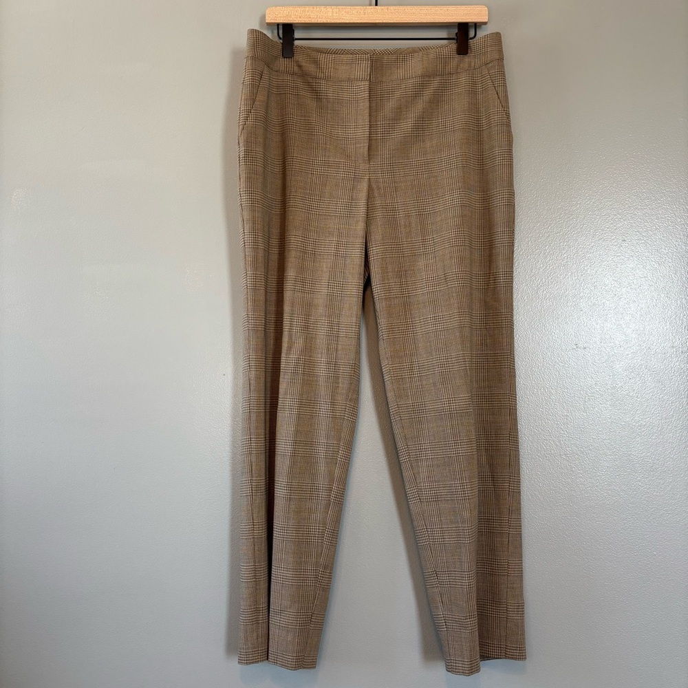 St. John sz 10 Lightweight Trousers Brown Plaid Career-wear Pants Made in USA